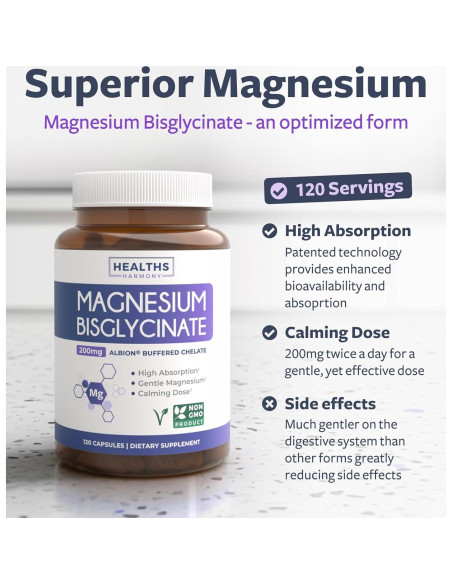 Cápsulas de Bisglicinato de Magnesio 200mg Healths Harmony - 120 Unidades