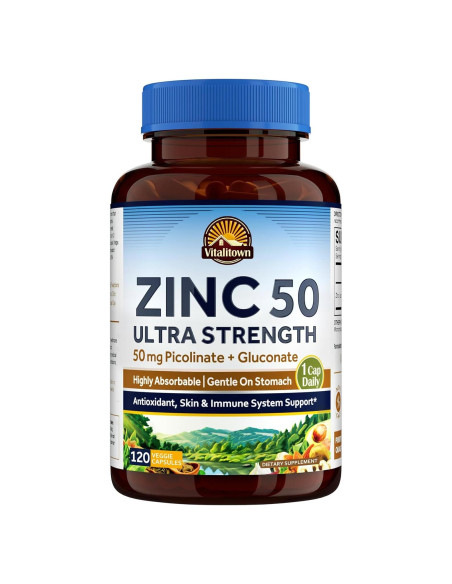 Vitalitown Zinc 50 mg - Suplemento Vegano de Zinc 120 Cápsulas Vitalitown Zinc 50 mg - Suplemento Vegano de Zinc 120 Cápsulas