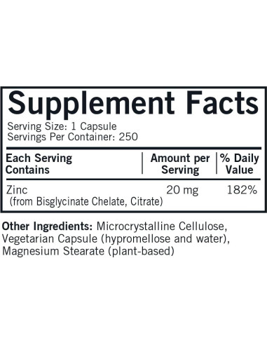 Kirkman Zinc 20mg 250 Cápsulas Hipoalergénicas Alta Absorción