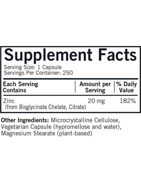 Kirkman Zinc 20mg 250 Cápsulas Hipoalergénicas Alta Absorción