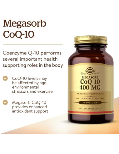 Solgar Megasorb CoQ-10 400 mg 60 Softgels - Suplemento Salud Corazón