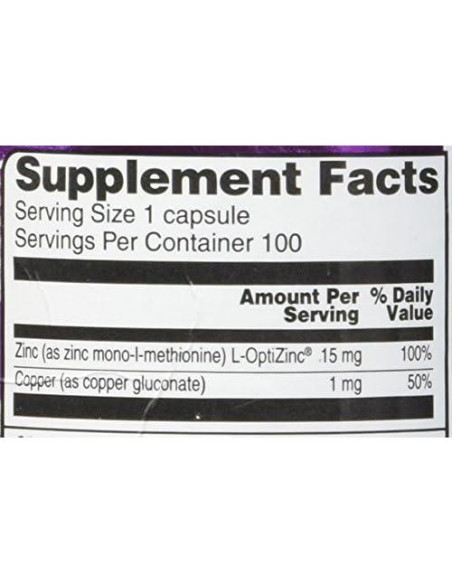 Suplemento Vitacost Zinc y Cobre 15 mg / 1 mg - 100 Cápsulas Suplemento Vitacost Zinc y Cobre 15 mg / 1 mg - 100 Cápsulas
