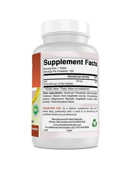 Sulfato de Zinc 220 mg Mejores Naturales 120 Tabletas Sin Gluten Sulfato de Zinc 220 mg Mejores Naturales 120 Tabletas Sin Gluten