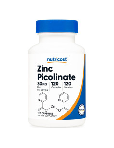 Nutricost Picolinato de Zinc 30mg 120 Cápsulas Sin Gluten