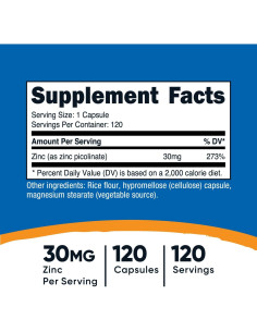 Nutricost Picolinato de Zinc 30mg 120 Cápsulas Sin Gluten 2