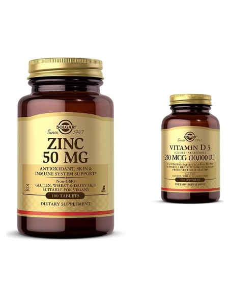 Solgar Zinc 50 mg y Vitamina D3 250 mcg - 100 Tabletas