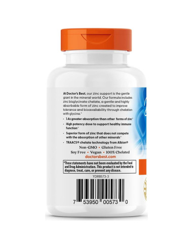 Zinc Bisglicinato 50mg Doctor's Best 90 Cápsulas Alta Absorción