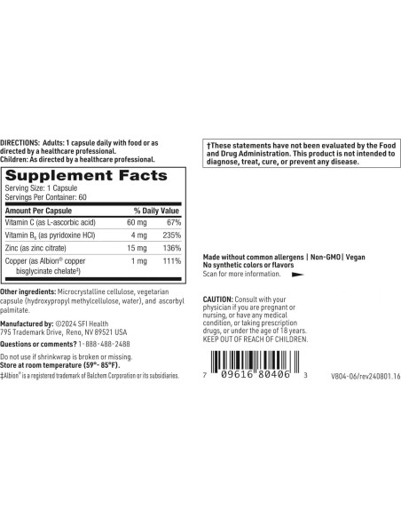 Suplemento Inmunológico Klaire Labs Zinc Plus 60 Cápsulas