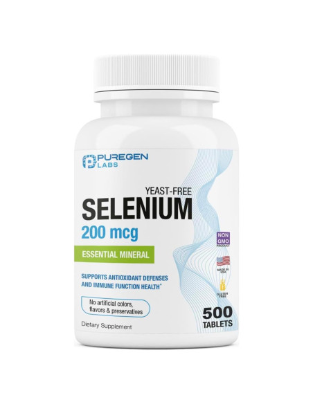 Selenio 200 mcg Puregen Labs - 500 Tabletas Vegetarianas