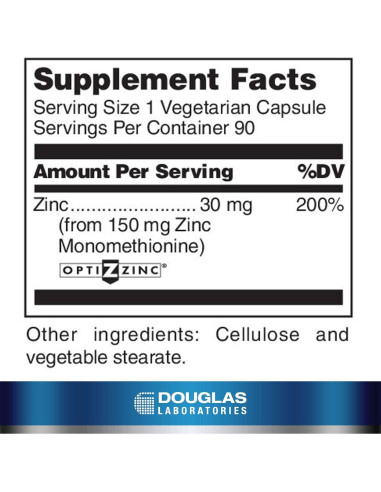 Suplemento de Zinc Monometionina Douglas Laboratories 30 mg - 90 Cápsulas