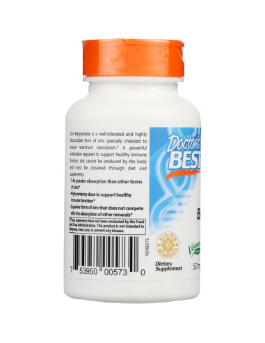 Zinc Bisglicinato Doctor's Best 50 mg 90 Cápsulas Veganas