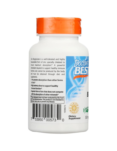 Zinc Bisglicinato Doctor's Best 50 mg 90 Cápsulas Veganas Zinc Bisglicinato Doctor's Best 50 mg 90 Cápsulas Veganas