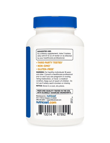 Tabletas de Calcio, Magnesio y Zinc Nutricost 1,415 mg - 180 Tabletas