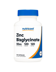 Nutricost Zinc Bisglicinato 50mg 120 Cápsulas Veganas - Suplemento Sin OGM