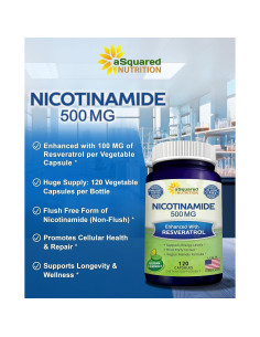 Nicotinamida 500mg con Resveratrol 100mg - 120 Cápsulas Veganas 2