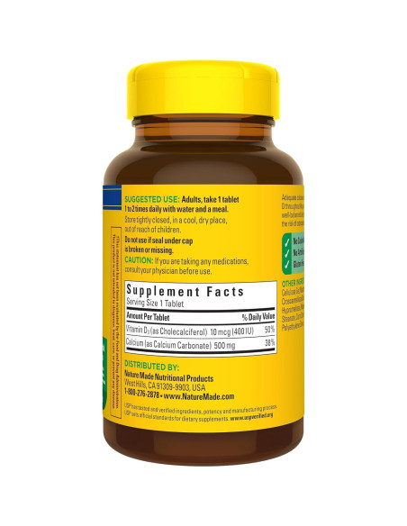 Nature Made Calcio 500 mg con Vitamina D3 - 130 Tabletas