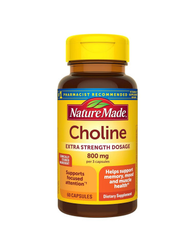 Nature Made Suplemento de Colina 800 mg Extra Fuerte 60 Cápsulas