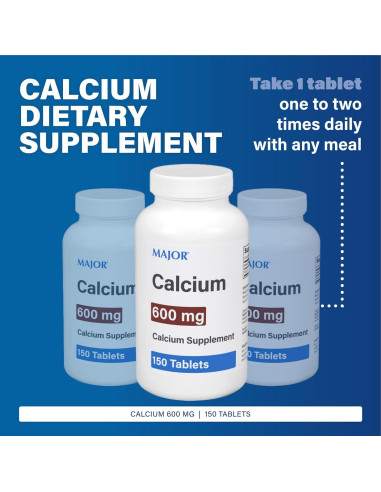 Tabletas de Calcio 600mg Major - Suplemento Dietético - 150 Unidades