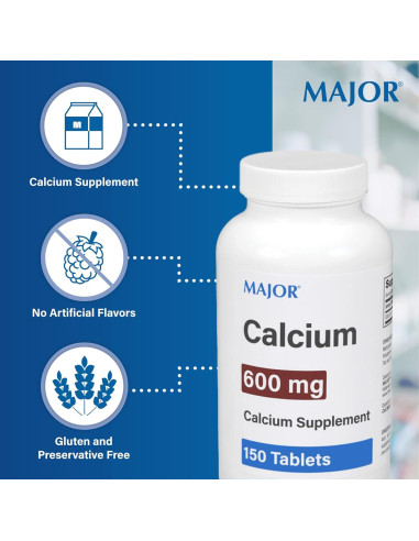 Tabletas de Calcio 600mg Major - Suplemento Dietético - 150 Unidades
