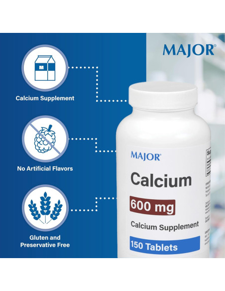 Tabletas de Calcio 600mg Major - Suplemento Dietético - 150 Unidades