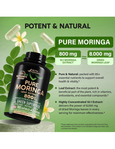 Cápsulas de Moringa Pura Nutra Harmony 180 Unidades 800mg