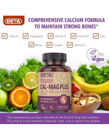Suplemento Vegano DEVA Calcio y Magnesio 90 Tabletas x2