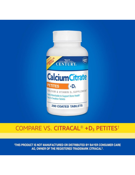 Citrato de Calcio + D3 21st Century 200 Tabletas Pequeñas