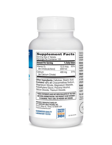 Citrato de Calcio + D3 21st Century 200 Tabletas Pequeñas