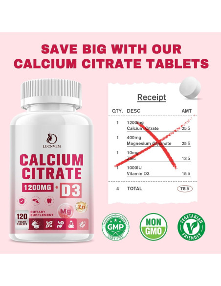 Citrato de Calcio 1200 mg LUCNVEM con Vitamina D3 120 Tabletas Citrato de Calcio 1200 mg LUCNVEM con Vitamina D3 120 Tabletas