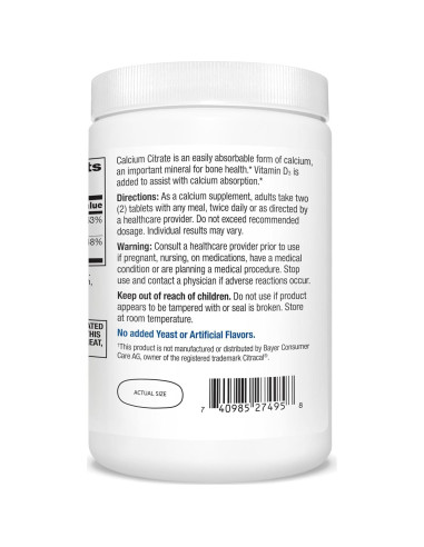 Tabletas de Citrato de Calcio Plus D3 21st Century 400 Unidades