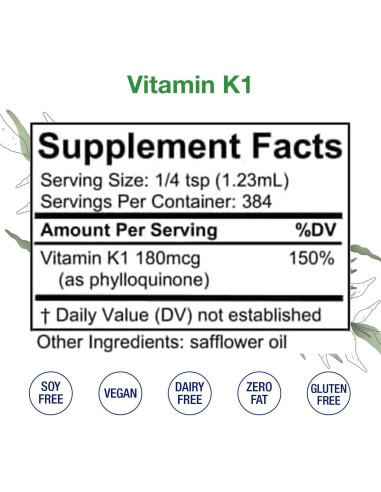 Vitamina K1 Líquida HoneyCombs 473 ml - Gotas Veganas Sin Alcohol
