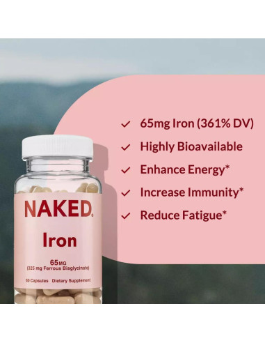 Suplemento de Hierro Naked Nutrition 65mg Bisglicinato 60 Cápsulas