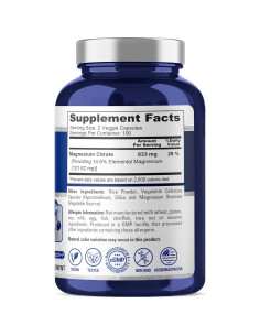 Suplemento de Citrato de Magnesio NusaPure 833mg - 200 Cápsulas Veganas 2