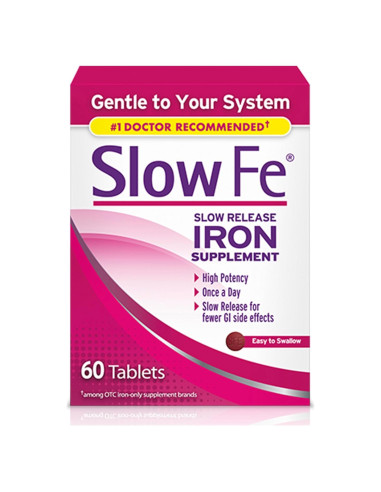 Suplemento de Hierro Slow Fe 45mg - 60 Tabletas Fáciles de Tragar