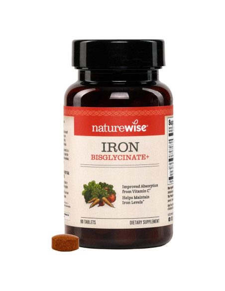 Suplemento de Hierro Bisglicinato NatureWise 90 Tabletas Veganas