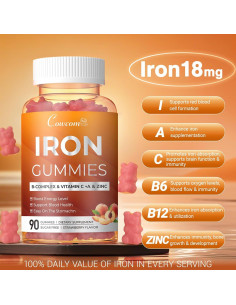 Gominolas de Hierro Veganas Cowcom 90 Unidades Sabor Durazno 2