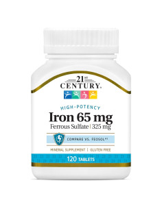 Tabletas de sulfato ferroso 65 mg 21st Century 120 unidades