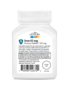 Tabletas de sulfato ferroso 65 mg 21st Century 120 unidades 2