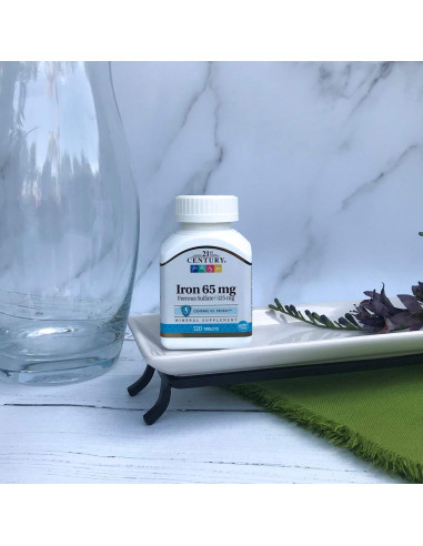 Tabletas de sulfato ferroso 65 mg 21st Century 120 unidades