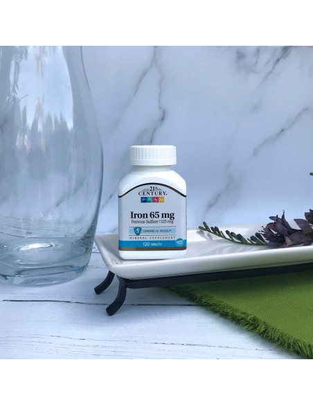 Tabletas de sulfato ferroso 65 mg 21st Century 120 unidades