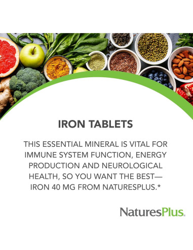 NaturesPlus Hierro 40 mg - 90 Tabletas Vegetarianas Sin Gluten