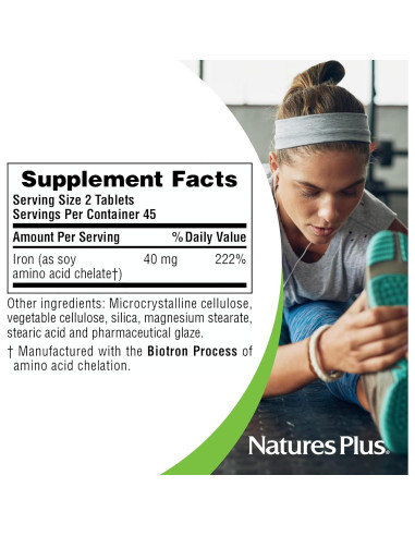NaturesPlus Hierro 40 mg - 90 Tabletas Vegetarianas Sin Gluten