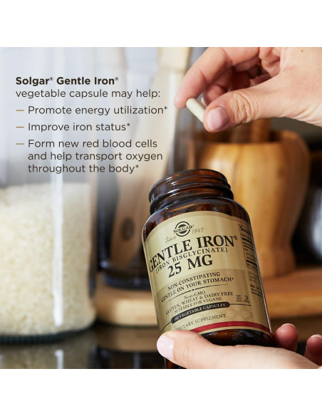 Suplemento de Hierro Suave Solgar 25mg - 90 Cápsulas Veganas