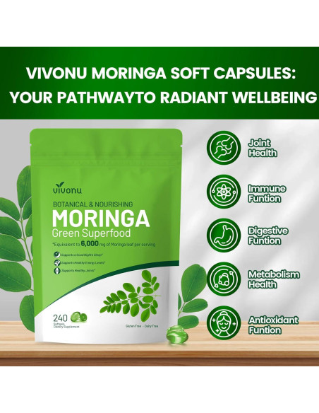 Cápsulas de Moringa VIVONU 240 Unidades - Superalimento Natural