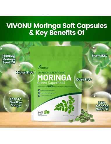 Cápsulas de Moringa VIVONU 240 Unidades - Superalimento Natural