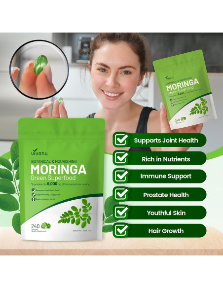 Cápsulas de Moringa VIVONU 240 Unidades - Superalimento Natural