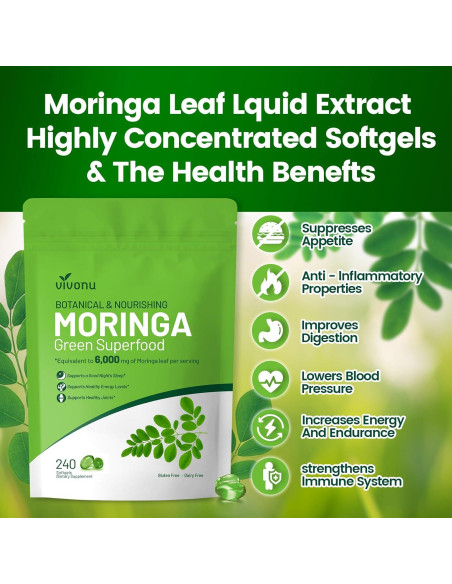 Cápsulas de Moringa VIVONU 240 Unidades - Superalimento Natural