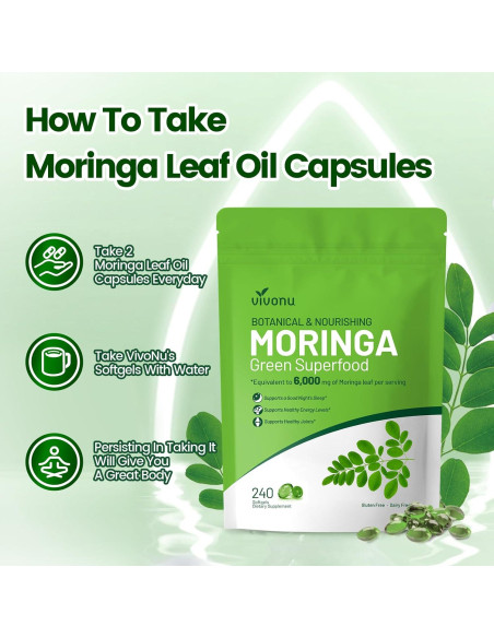Cápsulas de Moringa VIVONU 240 Unidades - Superalimento Natural