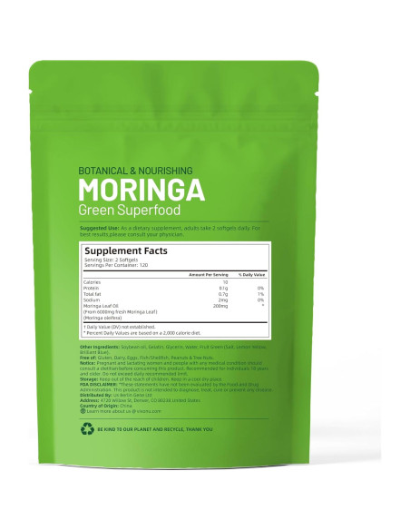 Cápsulas de Moringa VIVONU 240 Unidades - Superalimento Natural