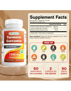 Cápsulas de Cúrcuma Curcumina 1500mg Mejores Naturales - 180 Unidades 2
